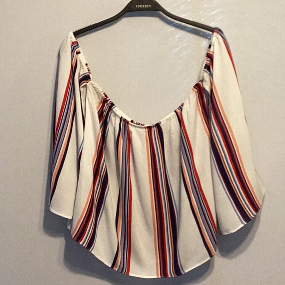 Forever 21 off the shoulder striped blouse w/sleeves size small